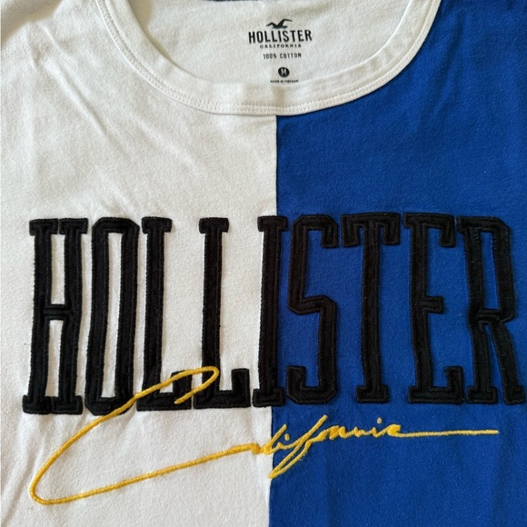 Hollister California - Spliced Blue/White Embroidered T-Shirt - Picture 4 of 5